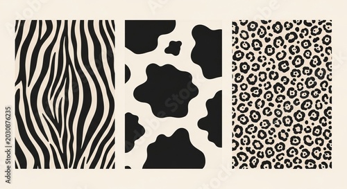Diverse Animal Print Patterns: Zebra, Cow, Leopard Textures