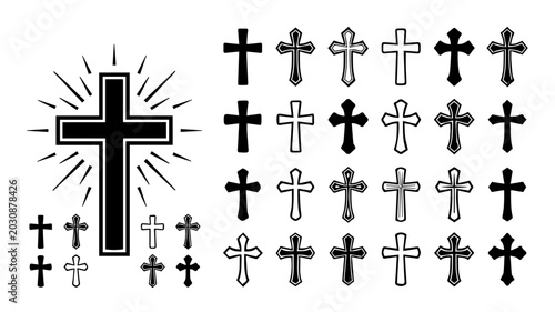  Christian cross icon set