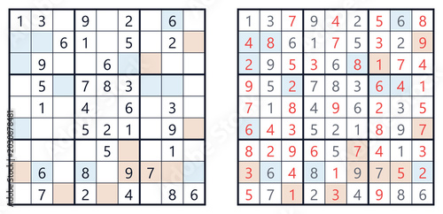 Tableau sur toile Sudoku evenodd solution page with filled numbers and clear grid layout