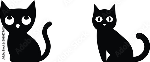 Tableau sur toile Cat silhouettes sitting down in two artistic poses for pet theme designs and animal welfare organization visual materials