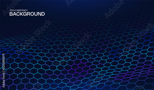Digital technology data with background network abstract for business communication future. Vector hexagons science with blue computer futuristic for ai connect line. Tech connection digital. 