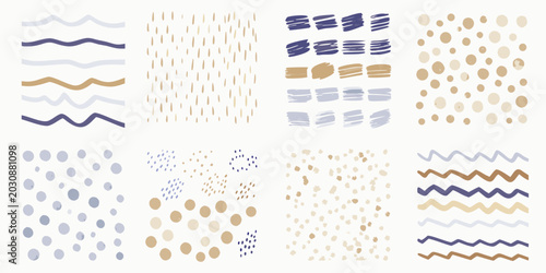 abstract hand drawn patterns and textures collection on white background