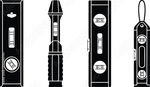 Industrial spirit level tools collection silhouette icon icon isolated on transparent backdrop