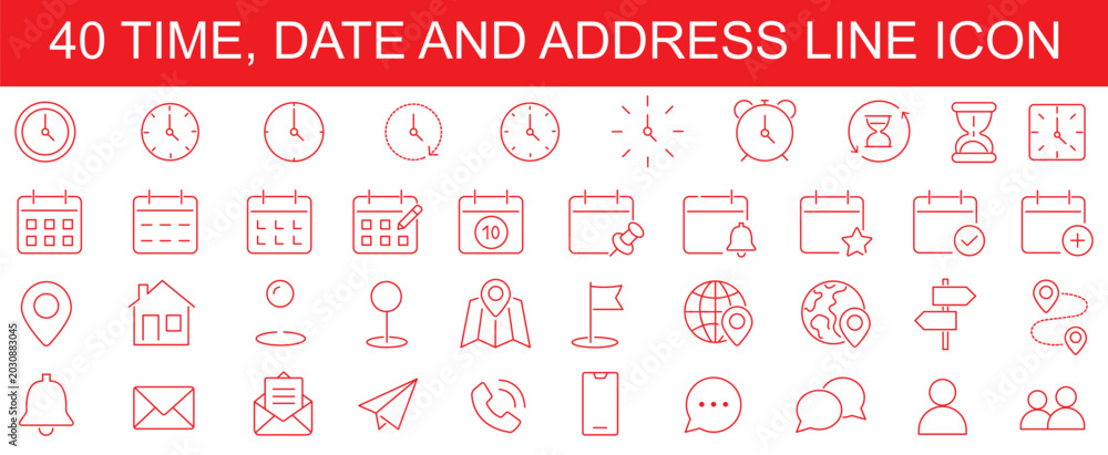 Εκτύπωση καμβά Time, date and address line icons set