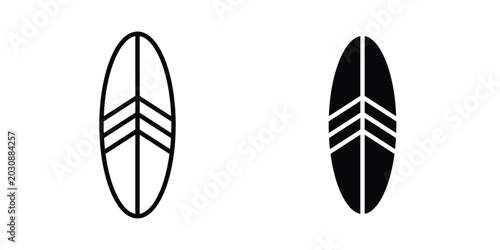 Surf board icon. Glyph solid icons collection. Line symbols