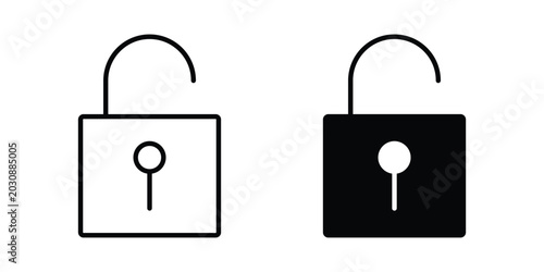Unlock icon. Glyph solid icons collection. Line symbols