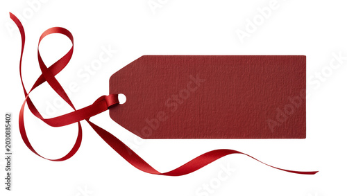 Schilderij op canvas Red textured gift tag with satin ribbon