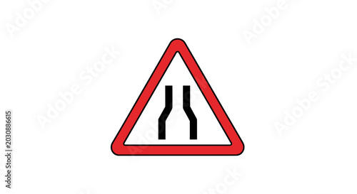 Tableau sur toile Road Narrows Warning Sign, Traffic Safety Symbol, Red Triangle Warning Sign