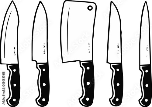 Fotografi knife black and white kitchen knife illustration vector cutlery set