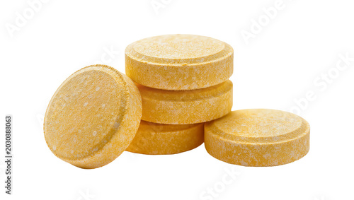 Stack of yellow effervescent vitamin C tablets