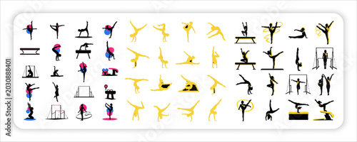 Foto Gymnastics Silhouettes Set – Artistic Gymnast Poses, Acrobatics and Rhythmic Gym