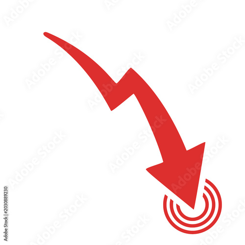 Foto Bold red curved arrow falling downward on transparent background