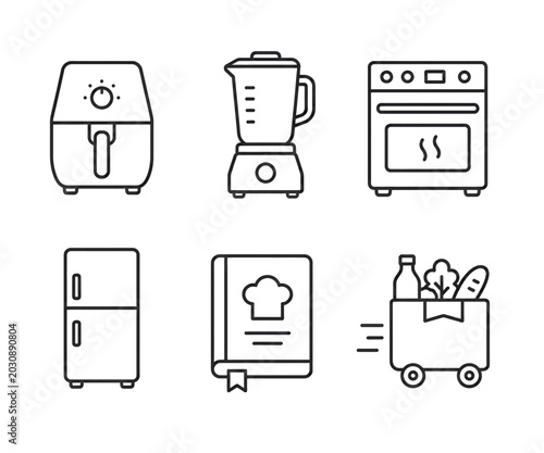Kitchen appliances line icons