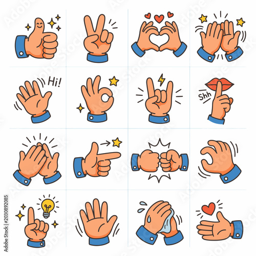 Tableau sur toile Collection of hand gestures and signs.