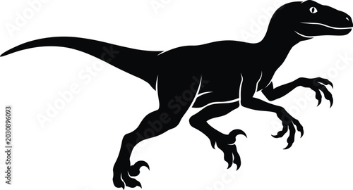 Принти на полотні Black dinosaur, velociraptor silhouette, prehistoric creature, monster icon