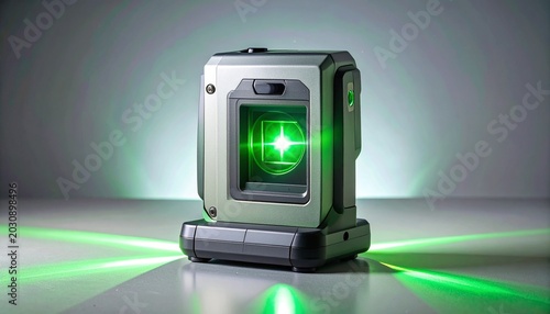 Portable Laser Level Device with Green Beam on Studio Background