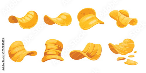 Foto Potato Chips Vector Element Set, snack food illustrations of crispy chips in mod