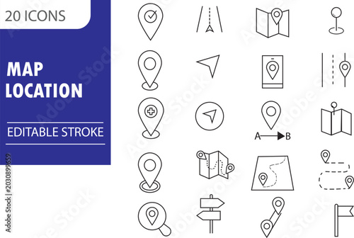Photos Map and location icon set