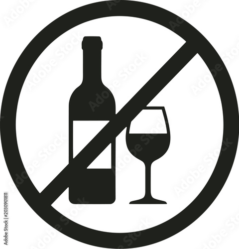 Fotografie No alcohol sign with wine bottle and glass prohibition symbol