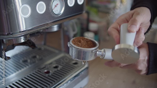 Leveling Coffee Grounds in Portafilter with Tamper