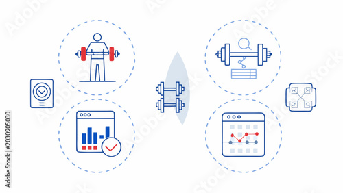 Business icons, workflow optimization, productivity symbols, infographic elements