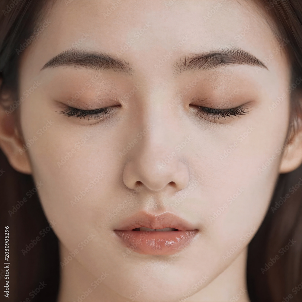 Fototapeta premium Kawaii Woman 20-25 Years. Closed-Eye Portrait Of A Beautiful Woman