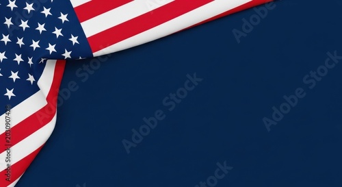 American flag waving on blue background with white stars and red white stripes