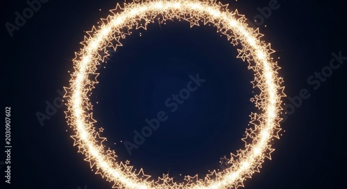 Glowing golden star circle on dark background magical sparkle frame