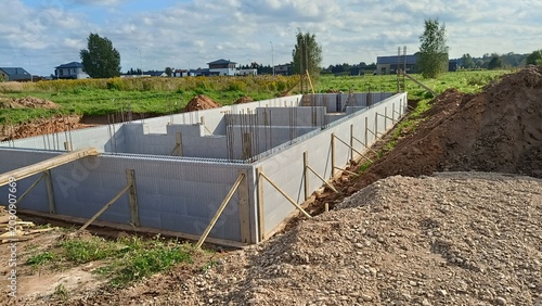 Cuadro en lienzo Concrete foundation of house under construction on building site