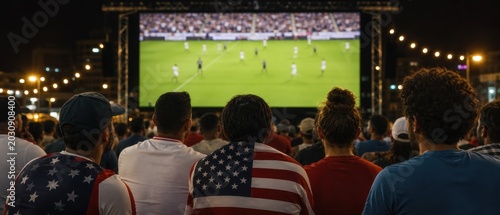 USA soccer fans watching live screen event night