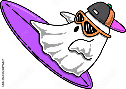 Summer Ghost Surfing on a Surfboard Cartoon