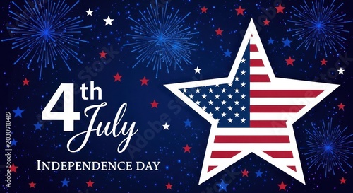 4th july independence day celebration background with fireworks and american flag star
