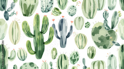 Cute Cactus Watercolor Illustration Featuring Whimsical Desert Plants and Warm Tones