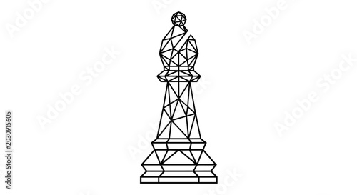 Konstfotografi Geometric wireframe chess bishop piece low poly line art illustration