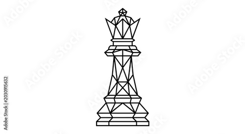 Konstfotografi Geometric wireframe chess queen piece low poly line art illustration