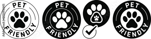 Pet friendly vector icons with vet approved badges veterinary diet symbols and animal friendly signage illustration