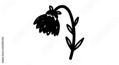 Bild auf Leinwand Minimalist Black Flower Illustration, Sad Wilted Bloom Icon, Simple Botanical Ar