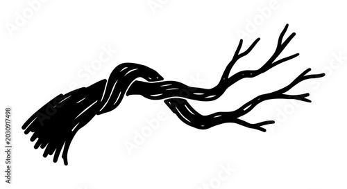 Schilderij op canvas Abstract twisted branch silhouette, hand-drawn style, isolated on white backgrou