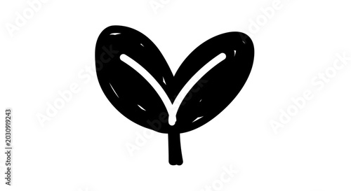 Konstfotografi Simple black and white leaf icon, hand-drawn seedling illustration