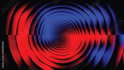 Foto Intense Red Blue Spiral Tunnel Abstract Background, Neon Concentric Circles Vort