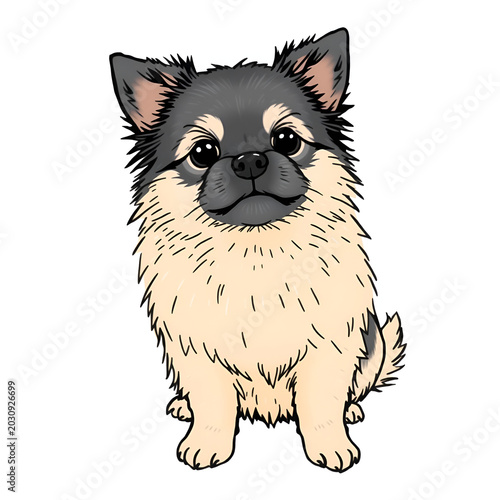 Cute cartoon Norwegian Elkhound puppy sitting isolated on white background