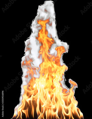 Bright orange and yellow flames burning intensely against black background in dramatic close-up
