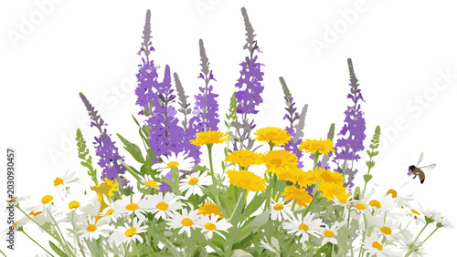 Foto A vibrant cluster of wildflowers in a vector illustration with a white backgroun
