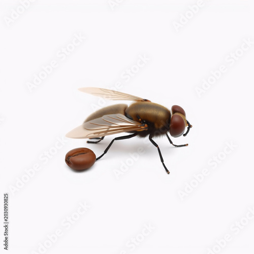 Close-up of a Common Housefly Resting on White Background in Macro Photography