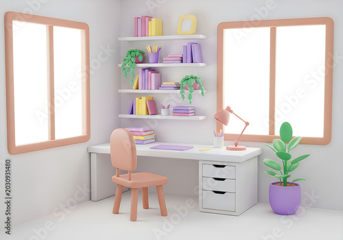 Colorful home office with desk and chair