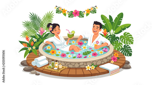 Foto Couple relaxing in tropical spa