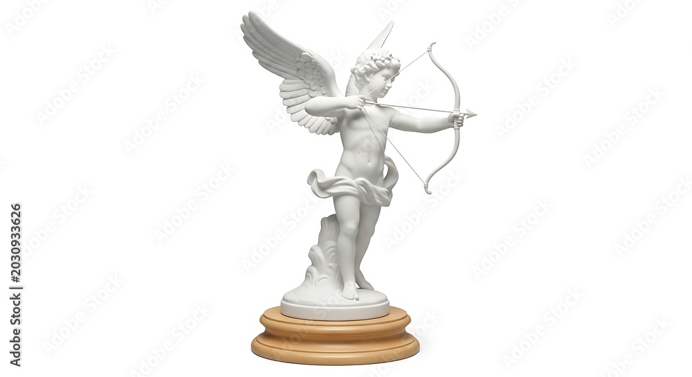 Fototapeta premium 3D Rendered Silver Angel Figurine on Golden Pedestal in Minimalist Setting