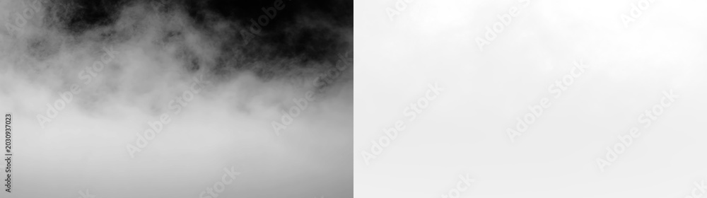 Fototapeta premium Fog drifts slowly on a transparent background during early morning hours, creating a soft atmosphere over unseen surroundings