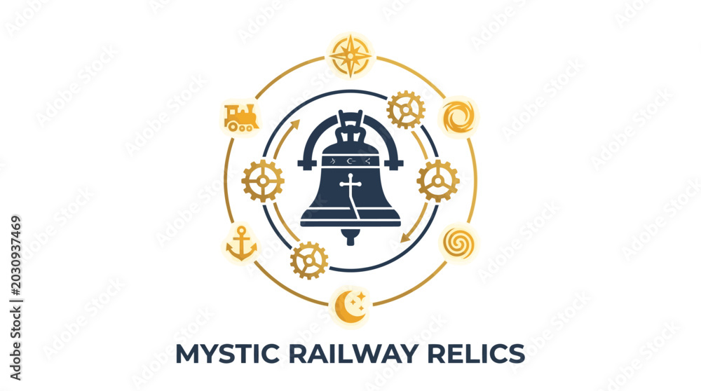 Naklejka premium Mystic Railway Bell Logo Illustration Design.