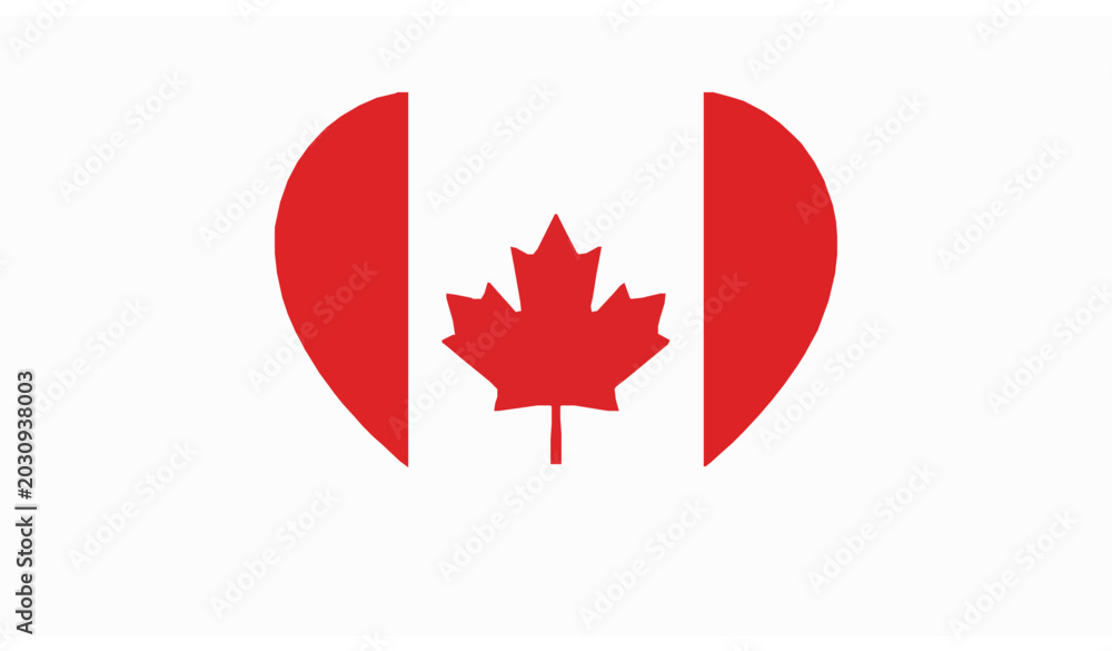 Fototapeta premium Heart Shaped Canada Flag Vector Illustration Isolated on White